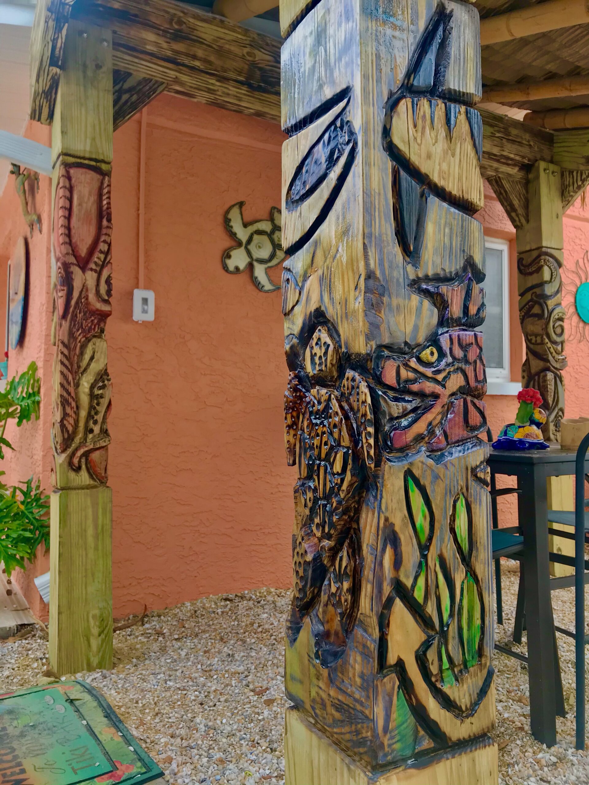 Tiki Bar Mural Art Detail with Bamboo Trim